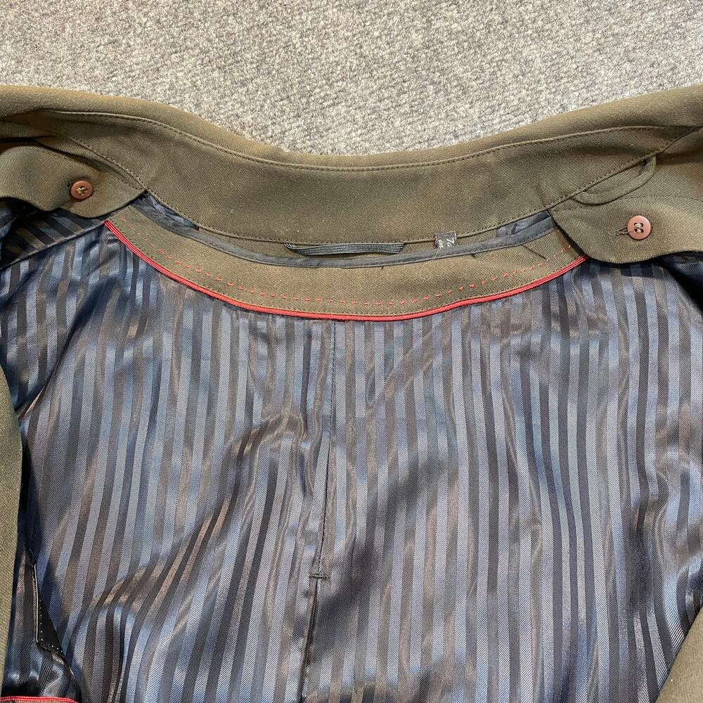 Vintage Sanyo Men Small Olive Green Wool Blend Car Coat Jacket Removeable Lining - Picture 9 of 10